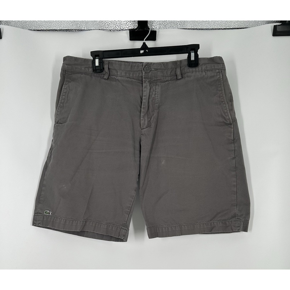 Lacoste Regular Fit Chino Shorts 10" 10‎ Inch Inseam Grey Canvas Logo Size 34